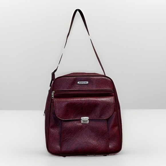 Samsonite Handbags - Samsonite Burgundy Leather Crossbody Shoulder Bag Vintage Organizer Purse Carry